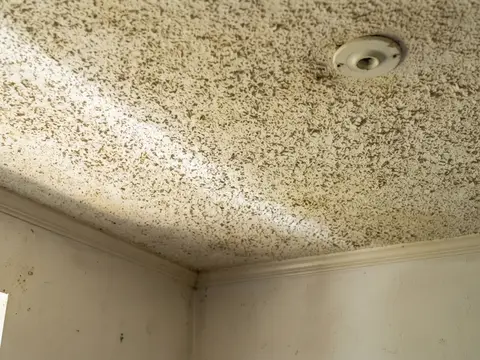 Before: Stained popcorn ceiling