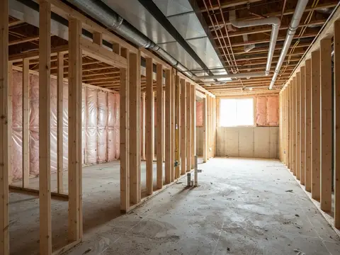 Before: Basement framed with bare studs