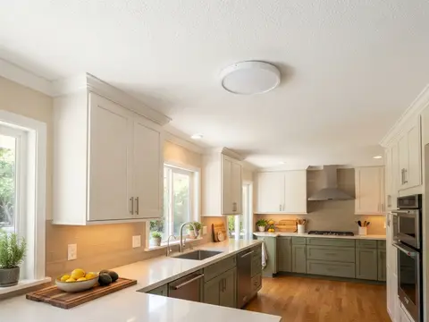 After: Bright kitchen with a repaired ceiling